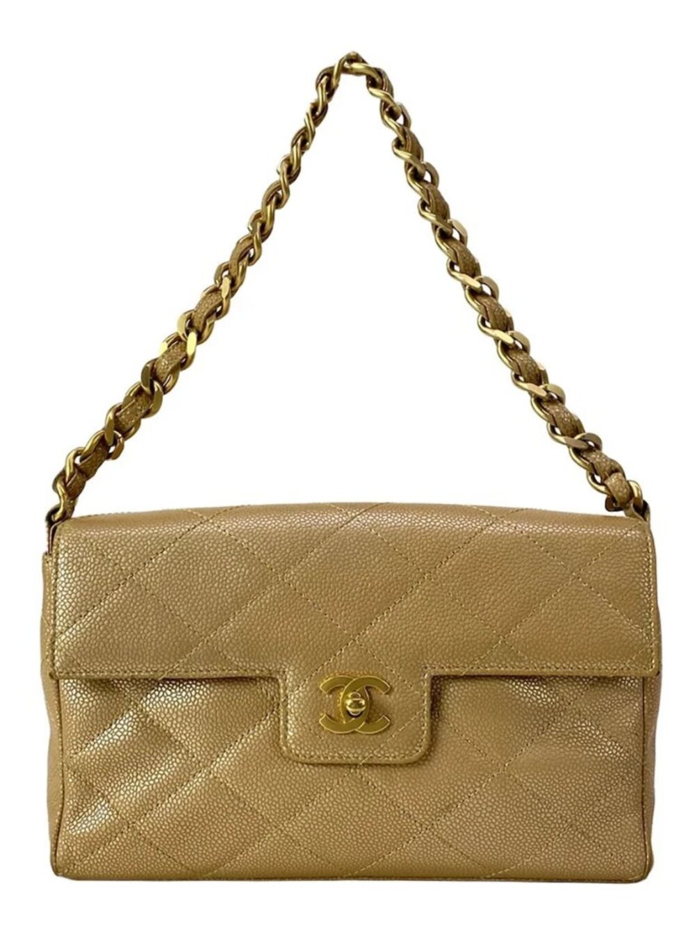 CHANEL Matelasse Light Brown Calfskin Shoulder Bag Gold hardware